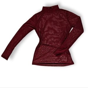 𝅺BURGUNDY turtleneck top translucent material long sleeve